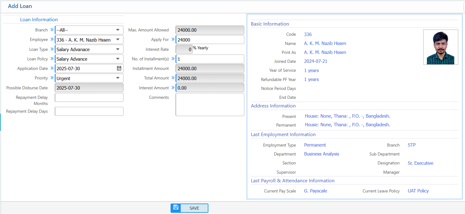 Employee Requests Advance